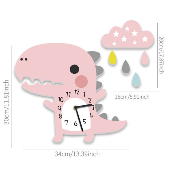 Picture of PVC Wall Clock Light Pink Dinosaur Animal Cloud With Battery 34cm x 30cm, 1 Set