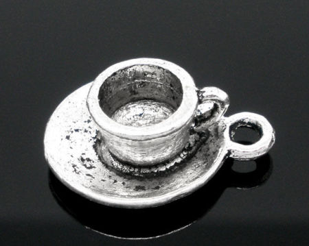 Imagen de Colgantes Aleación del Metal Del Zinc de Taza Plata Antigua Rhinestone 19.0mm x 15.0mm, 20 Unidades 