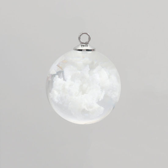 Image de Breloques Collection de Météo en Verre Rond Nuages Blanc Transparent 24mm x 20mm, 2 Pcs