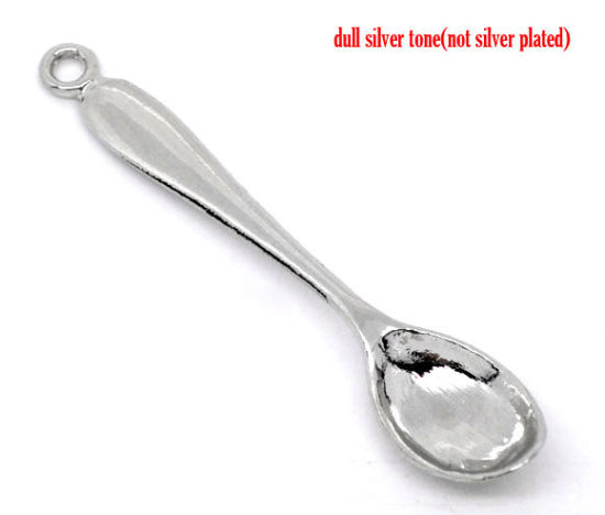 Picture of Zinc Based Alloy 3D Pendants Spoon Tableware Silver Tone 55mm x11mm(2 1/8" x 3/8"), 20 PCs