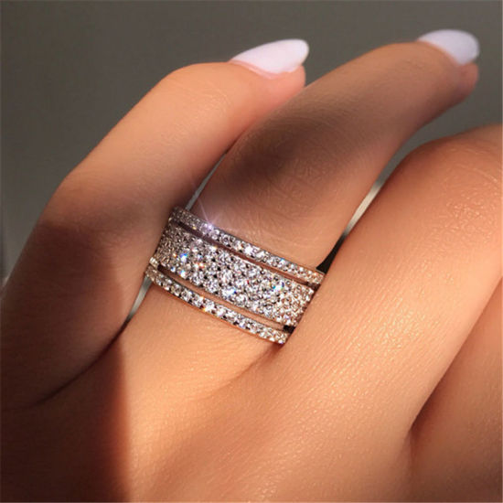 Picture of Unadjustable Rings Platinum Plated Wheel Clear Rhinestone 15.7mm(US Size 5), 1 Piece