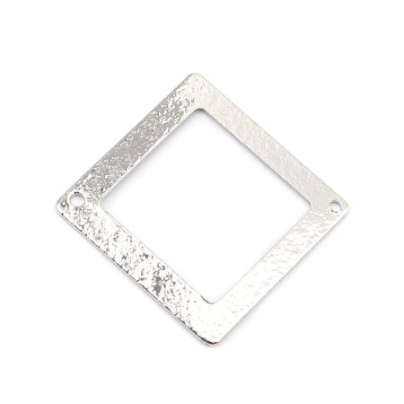 Latón Conectores Cuadrado Tono de Plata Hueco 22mm x 22mm, 5 Unidades