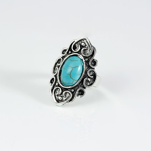 Picture of Howlite Imitated Turquoise Boho Chic Adjustable Rings Olivary Pattern