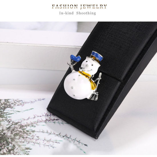 Picture of Pin Brooches Christmas Snowman White & Blue Enamel 3cm x 2.7cm, 1 Piece