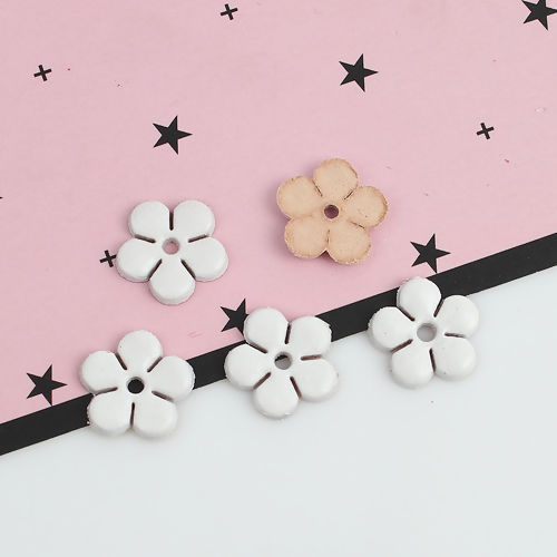 Picture of Real Leather Earring Components Pendants White Flower 12mm( 4/8") x 12mm( 4/8"), 10 PCs