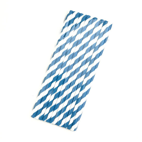 Picture of Drinking Straws Party Supplies Blue Stripe 19.6cm, 1 Packet ( 25 PCs/Packet)