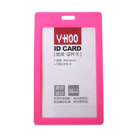 Picture of PVC Vertical ID Card Badge Holders Fuchsia Frosted 10.9cm x6.7cm(4 2/8" x2 5/8"), 10 PCs