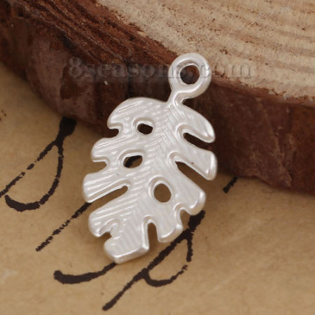 Zamak Colgantes Charms Hoja Plata mate 19mm x 12mm, 10 Unidades