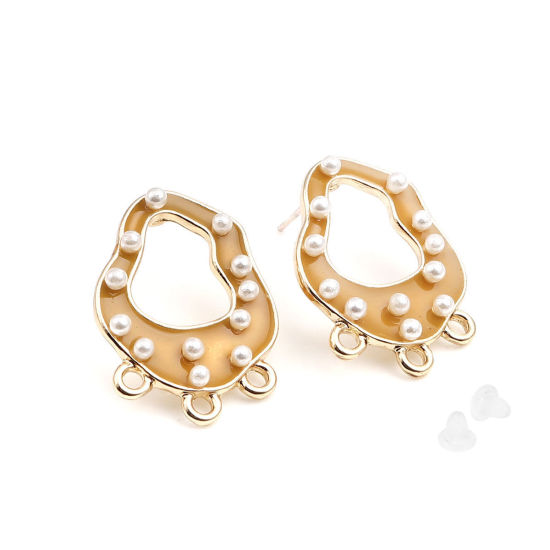 Image de Boucles d'Oreilles Puces Émail en Alliage de Zinc Irrégulier Jaune Doré avec Boucle 25mm x 18mm, Epaisseur de Fil: (21 gauge), 4 Pcs