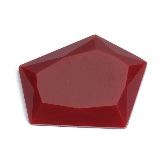 Picture of Resin Dome Seals Cabochon Pentagon Wine Red Faceted 23mm x 18mm, 5 PCs