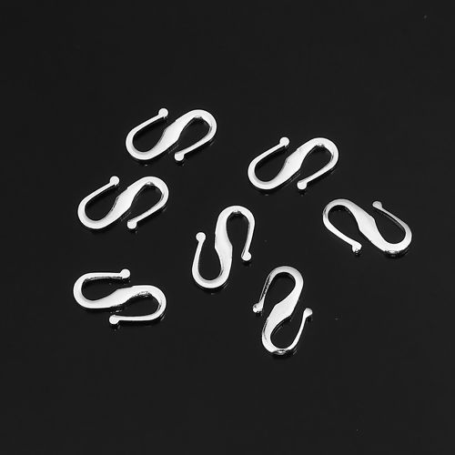 Изображение Brass Hook Clasps Silver Plated S-shape 12mm( 4/8") x 7mm( 2/8"), 50 PCs                                                                                                                                                                                      