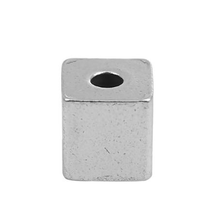 Изображение 304 Stainless Steel Spacer Beads Square Silver Tone 6mm( 2/8") x 6mm( 2/8"), Hole: Approx 4mm, 10 PCs