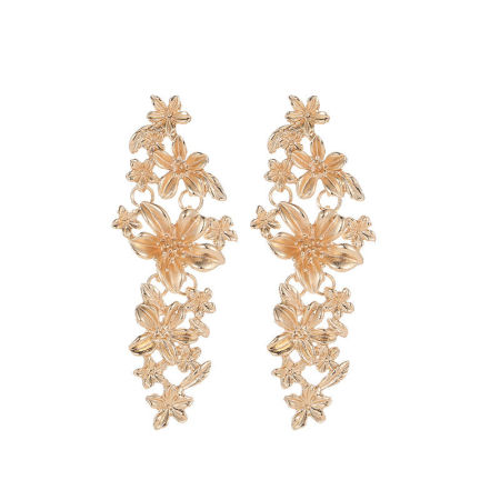 Earrings KC Gold Plated Flower 84mm x 32mm, 1 Pair