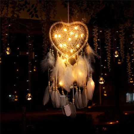 Immagine di Decorazione di Caduta Acchiappa sogni Bianco Piuma LED Light Up 60cm x 15cm, 1 Pz