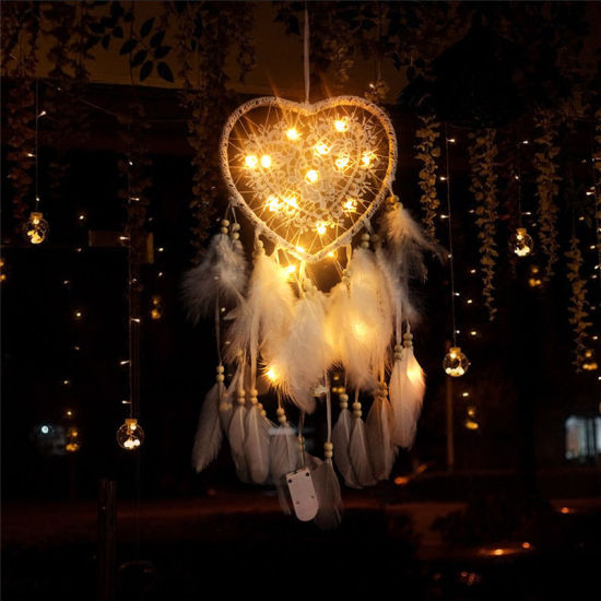 Bild von Hänge Dekoration Traumfänger Weiß Feder LED Leuchten 60cm x 15cm, 1 Stück