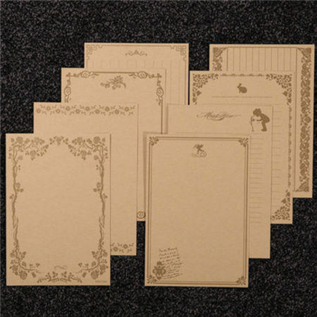 Brown - Vintage lace - leather color creative romantic classical art letterhead paper 8 sheets into -1 set