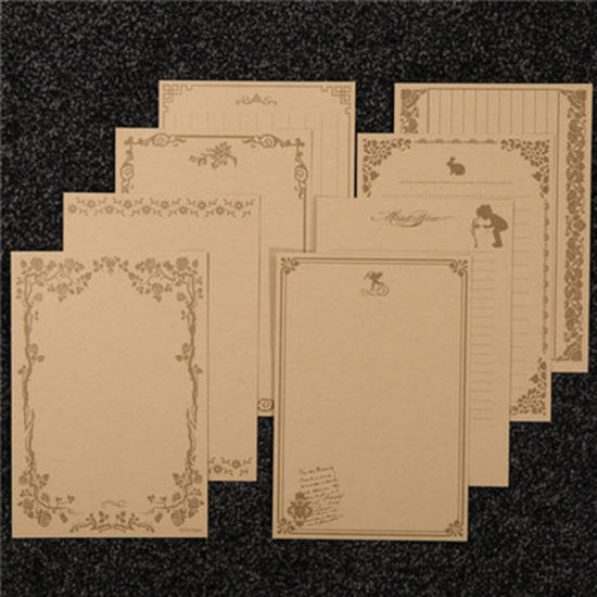 Picture of Brown - Vintage lace - leather color creative romantic classical art letterhead paper 8 sheets into -1 set