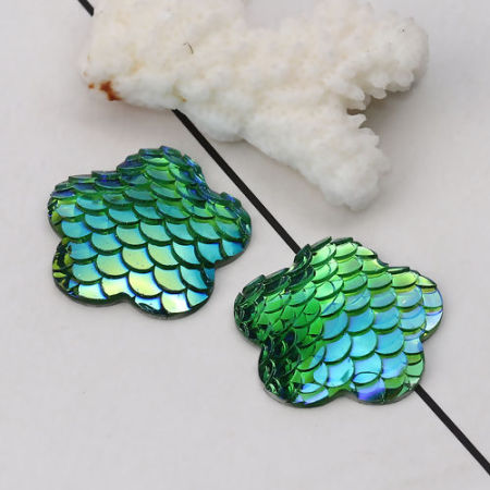 Immagine di Resina Mermaid Pesce/Drago Scala Dome Seals Cabochon Fiore della Prugna Verde " AB Colore 26mm x 25mm, 30 Pz