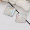 Picture of Resin AB Rainbow Color Aurora Borealis Dome Seals Cabochon Square White Stripe Pattern Glitter 12mm( 4/8") x 12mm( 4/8"), 100 PCs