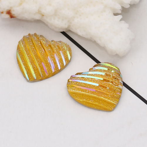 Imagen de Resina AB Rainbow color Aurora Borealis Dome Seals Cabochon Corazón Amarillo Raya (Ajusta Brillo ) Diámetro: 16mm x 16mm, 100 Unidades