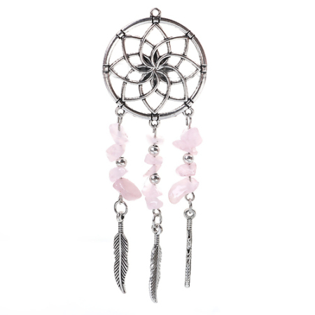 Zinc Based Alloy Pendants Dream Catcher Feather Stone