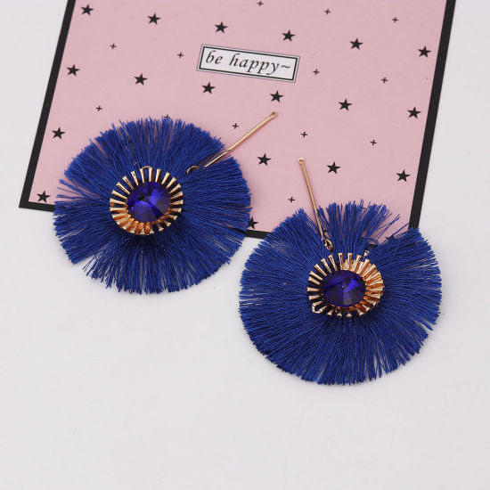 Image de Pendentifs Franges en Polyester Fleur Doré Saphir A Facettes Env. 8.5cm x 6.5cm, 2 Pcs