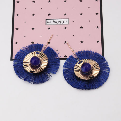 Immagine di Poliestere Nappine Ciondoli Tondo Striscia Oro Placcato Blu Marino Circa 8.5cm x 6.5cm, 2 Pz
