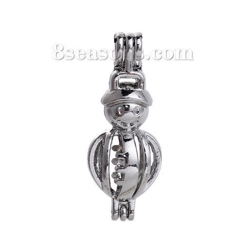 Picture of Zinc Based Alloy D Wish Pearl Locket Jewelry Pendants Christmas Snowman Can Open  