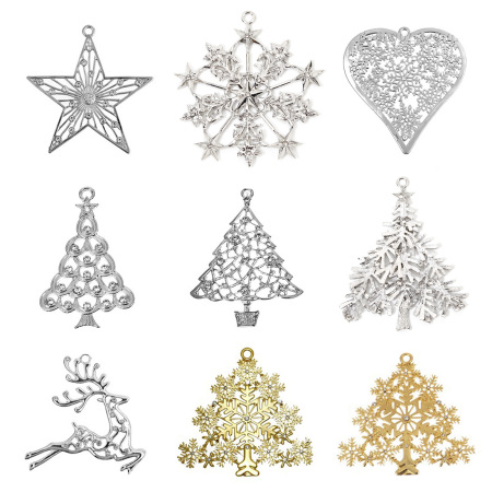 Zinc Metal Alloy Pendants Christmas Tree SnowflakeClear Rhinestone Hollow 