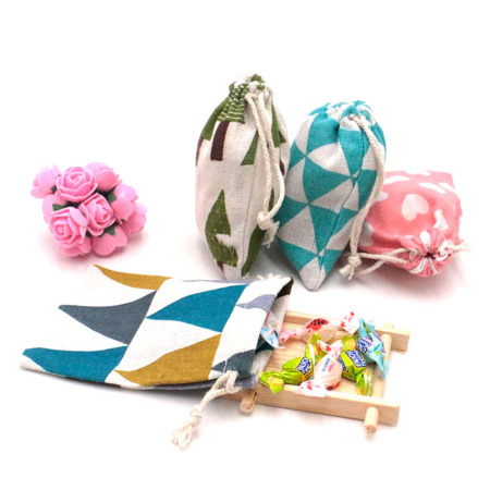 Cotton Cloth Drawstring Bags Rectangle Light Khaki Leaf (Usable Space: Approx 11x10cm) 14cm(5 4/8") x 10cm(3 7/8"), 5 PCs