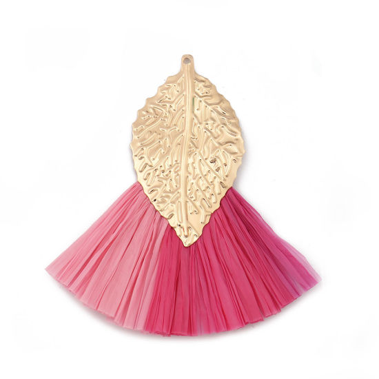 Image de Pendentifs Franges en Raphia Eventail Doré Multicolore 57mm x 52mm - 56mm x 50mm, 3 Pcs