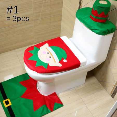 Christmas Nonwovens Toilet Seat Cover Floor Mat 3PCs/Set Home Decoration