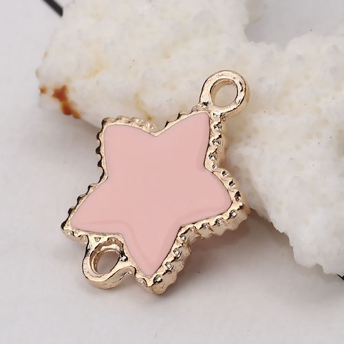Imagen de Zamak Conectores Estrellas de cinco puntos Chapado en Oro Rosado Esmalte 24mm x 19mm, 10 Unidades