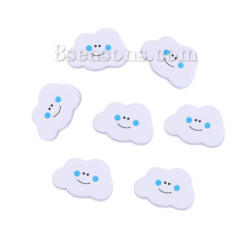 Immagine di Legno Separatori Perline Nuvole Bianco & Blu Sorriso Disegno 30mm x 20mm, Foro: Circa 1.8mm, 50 Pz
