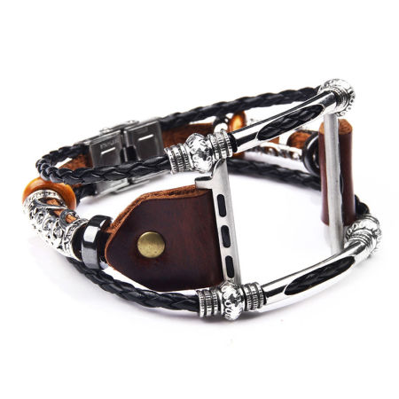 Real Leather Braided Bracelets Strap for 38mm/40mm iWatch Brown 21.5cm(8 4/8") long, 1 Piece