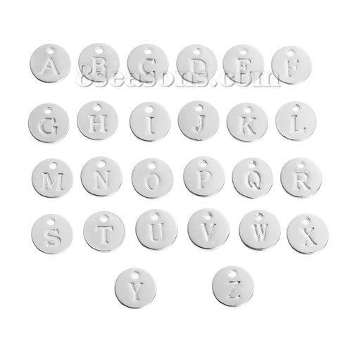 Picture of Zinc Based Alloy Charms Round Mixed Initial Alphabet/ Letter " A-Z "  