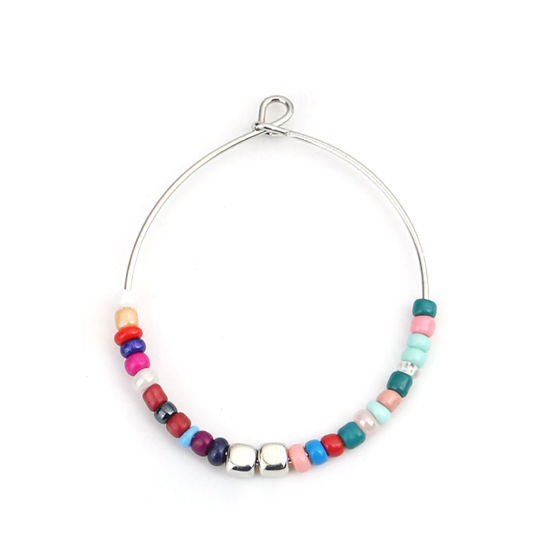 Immagine di Lega di Zinco Ciondoli Round Rocailles Tono Argento Multicolore Tondo Filigrana 3.9cm x 3.3cm , 5 Pz