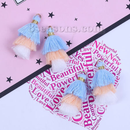 Хлопок Многослойный Бахрома Синий Розовый 33мм x 20мм, 5 ШТ