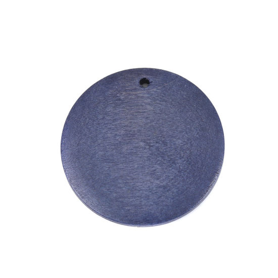 Picture of Natural Wood Pendants Round Navy Blue 30mm Dia, 20 PCs