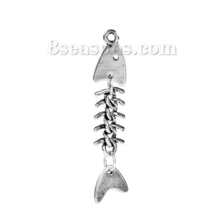 Zinc Based Alloy Pendants Multicolor Fish Bone Movable Flexible Spine