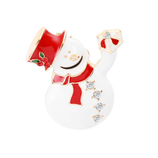 Picture of Pin Brooches Christmas Snowman & Clear Rhinestone