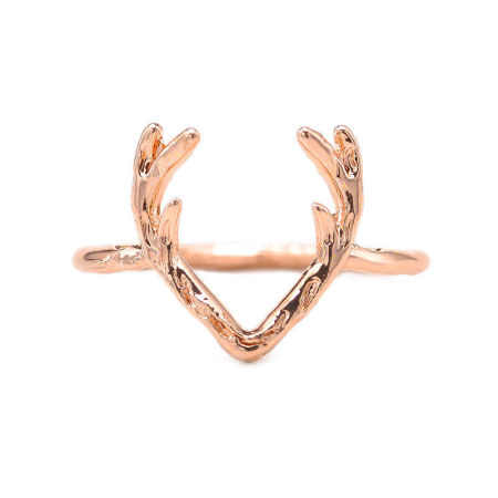 Brass Christmas Unadjustable Rings Gold Plated Antler 16.5mm(US Size 6), 1 Piece