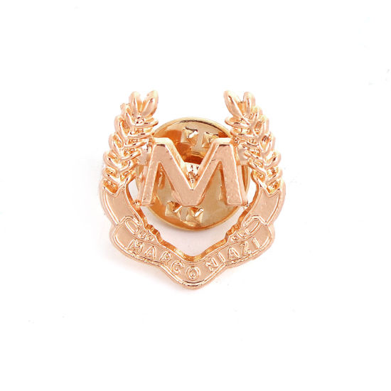 Immagine di Spilla Spiga di Grano Lettere " M " Oro Placcato Filigrana 20mm x 18mm, 1 Pz