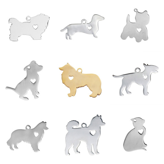 Bild von 304 Edelstahl Haustier Silhouette Leere Stempeletiketten Charms Hund Zwei Seiten 1 Stück