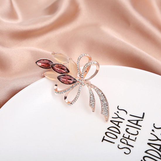 Image de Broche Epingle Exquis Fleur Insecte à Strass Coloré 1 Pièce