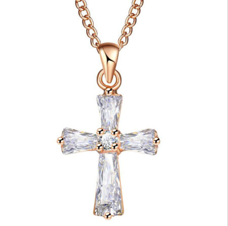 Медь+Искусственный Циркон Ожерелья Позолоченный Прозрачный Крест 46см длина, 1 ШТ