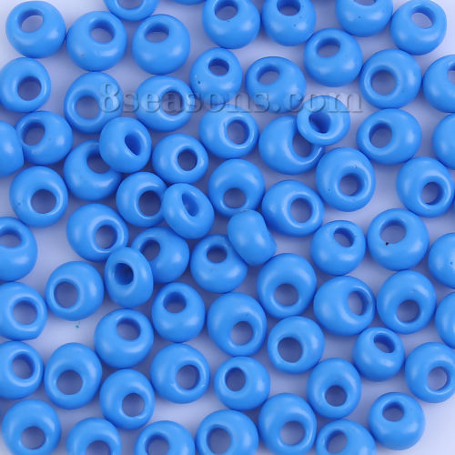 Image de 5mm (Japon Importation) Perles de Rocailles Courtes Magatama en Verre Bleu Coloré Env. 6mm x 5.5mm , Trou: Env. 1.7mm , 10 Grammes (Env. 7 Pcs/Gramme)