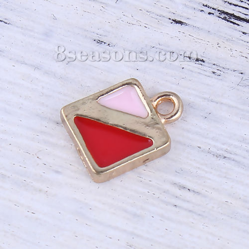 Picture of Zinc Based Alloy Makeup Charms Square Gold Plated Light Pink Enamel 13mm( 4/8") x 10mm( 3/8"), 20 PCs