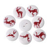 Picture of Natural Wood Sewing Buttons Scrapbooking 2 Holes Round Red At Random Christmas Reindeer Pattern 15mm( 5/8") Dia, 100 PCs