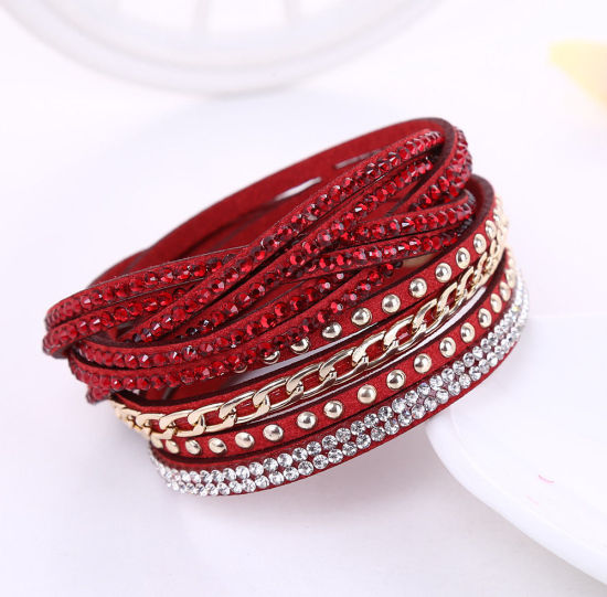 Picture of Velvet Bracelets Round Clear & Red Rhinestone 40cm(15 6/8") long, 1 Piece